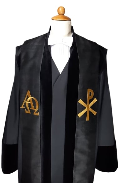 Predikanten stola met Alfa Omega en Chi-Rho symbool Predikanten stola met Alfa Omega en Chi-Rho symbool